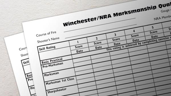 Winchester NRA Marksman Qualification Score Sheet